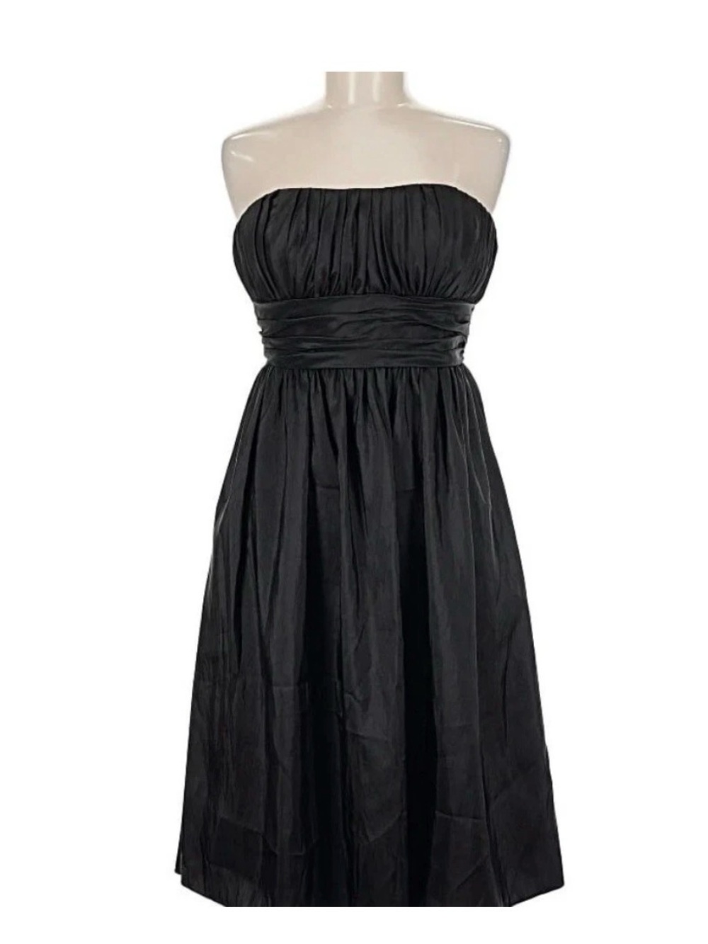 Chic Bill Levkoff Strapless Black Midi Dress with Ruched Bodice